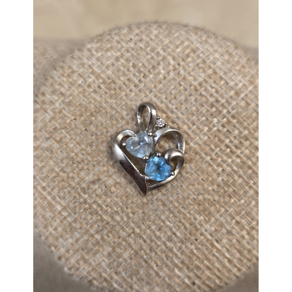 Unique Sterling Silver &‎ Blue Topaz Heart Pendant 925